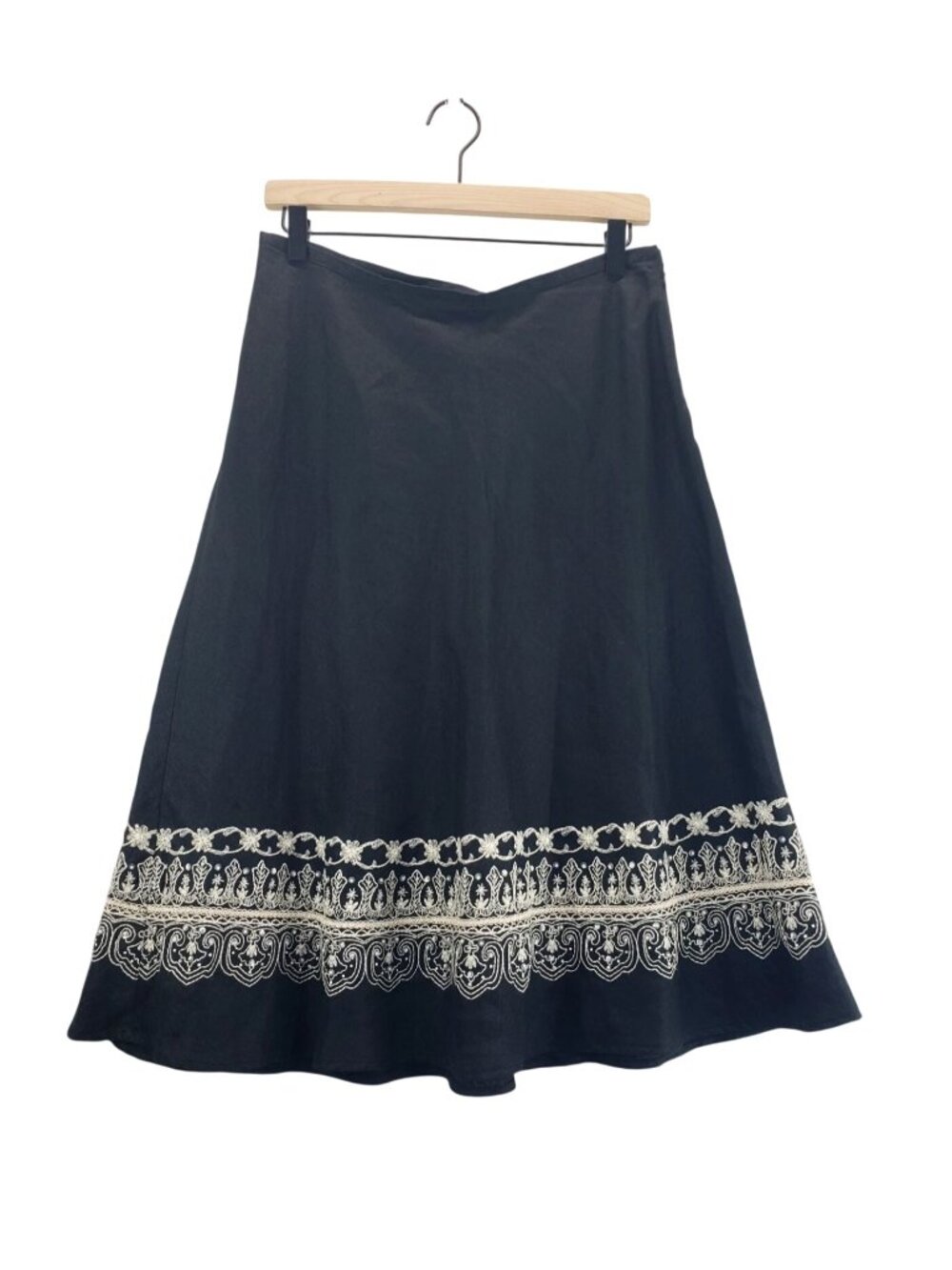 Embellished Black Linen Skirt 8 Rafaella Lined Embroidery Beads Sequins Boho